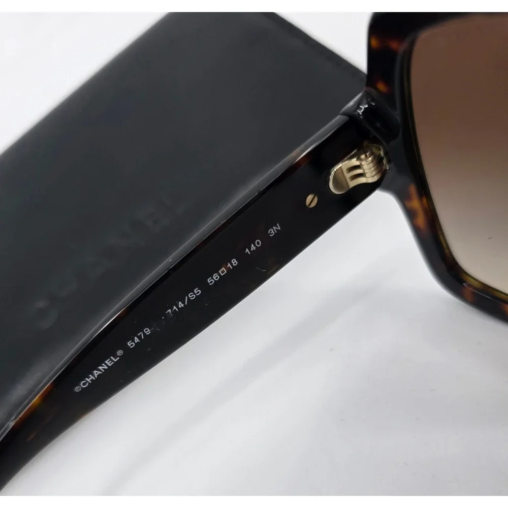 Chanel 5479 Oversized Square Sunglasses Dark Havana Brown Gold CC 56mm
